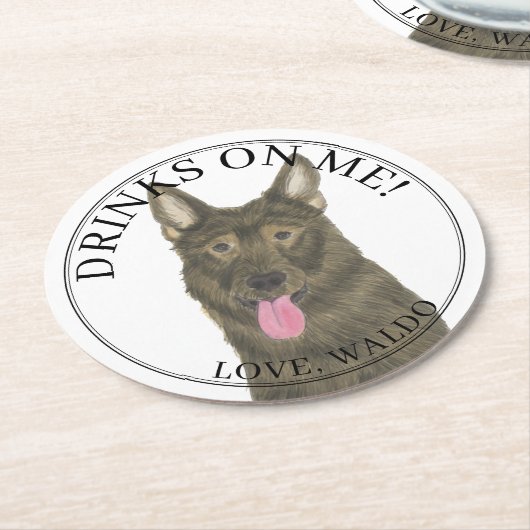 Personalisiert Sable German Shepherd Wedding Runder Pappuntersetzer (Angewinkelt)