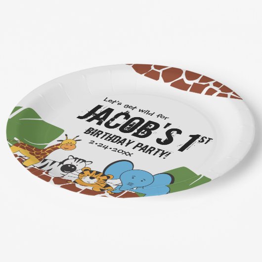 Personalisiert Safari 1. Geburtstag Party Pappteller (Schrägansicht)