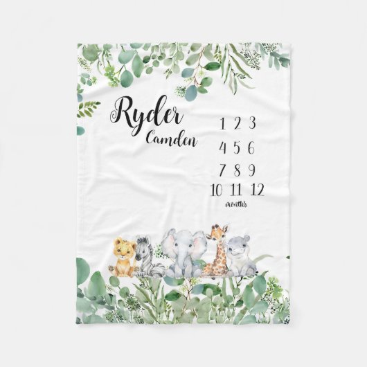 Personalisiert Safari Animals Baby Milestone Blank Fleecedecke (Vorderseite)