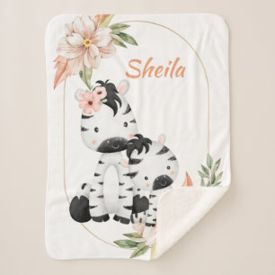 Personalisiert Safari Animals Girl Baby Blanket Sherpadecke