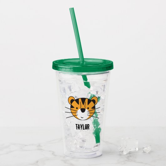 Personalisiert Safari Tiger Illustration Geburtsta Acryltrinkbecher (Vorderseite Ice)