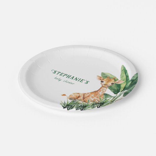 Personalisiert Safari Wild One Giraffe Baby Dusche Pappteller (Schrägansicht)