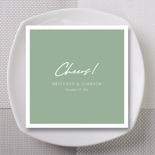 Personalisiert Sage Green "Cheers" Script Wedding Serviette