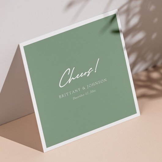 Personalisiert Sage Green "Cheers" Script Wedding Serviette