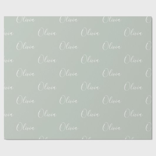 Personalisiert Sage Green Eleganname Geschenkpapier (Flach)