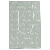 Personalisiert Sage Green Elegant Baby Boy Mittlere Geschenktüte (Rückseite)