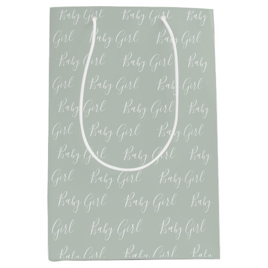 Personalisiert Sage Green Elegante Baby Girl Mittlere Geschenktüte (Vorderseite)