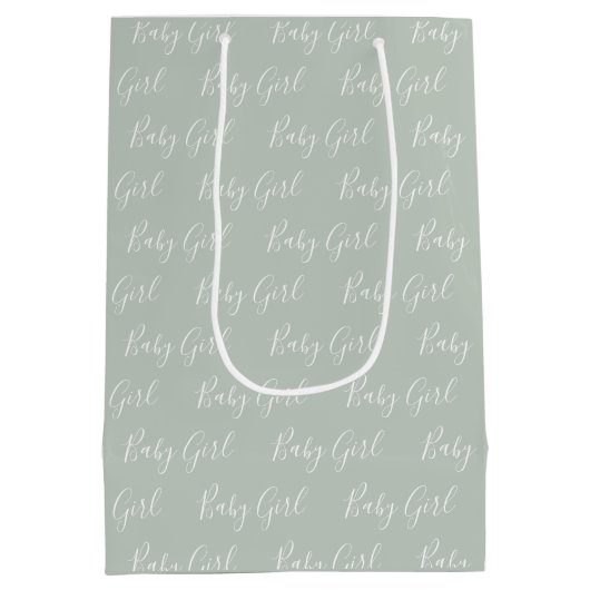 Personalisiert Sage Green Elegante Baby Girl Mittlere Geschenktüte (Rückseite)