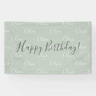 Personalisiert Sage Green Elegante Name Geburtstag Banner