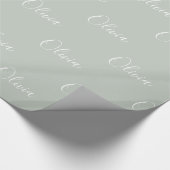 Personalisiert Sage Green Girly Eleganter Name Geschenkpapier (Ecke)