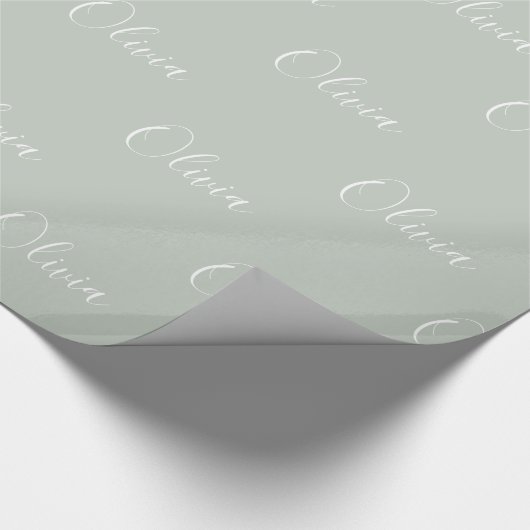 Personalisiert Sage Green Girly Eleganter Name Geschenkpapier (Ecke)
