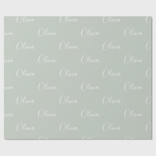 Personalisiert Sage Green Girly Eleganter Name Geschenkpapier (Flach)