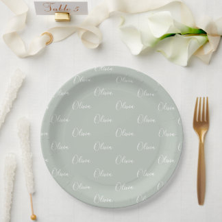 Personalisiert Sage Green Girly Eleganter Name Pappteller