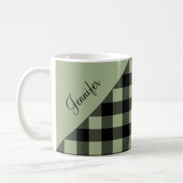 Personalisiert Sage Green Kariert Kaffeetasse