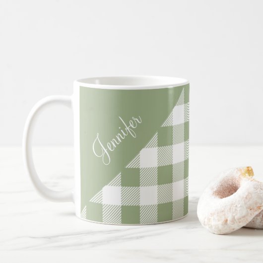 Personalisiert Sage Green Kariert Patches Kaffeetasse (Mit Donut)