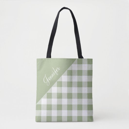 Personalisiert Sage Green Kariert Tasche (Vorderseite)
