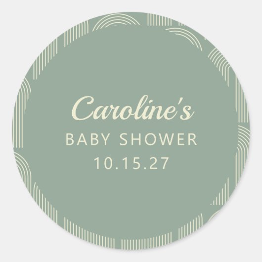 Personalisiert Sage Green Mod Geometric Baby Dusch Runder Aufkleber (Vorderseite)