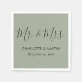 Personalisiert Sage Green Mr. and Mrs Wedding Serviette (Vorderseite)