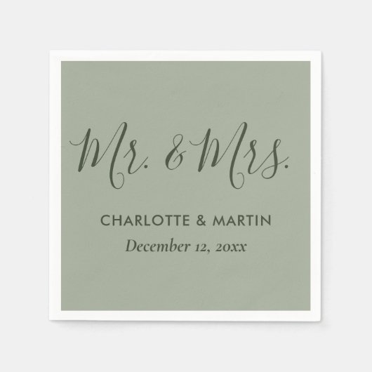 Personalisiert Sage Green Mr. and Mrs Wedding Serviette (Vorderseite)