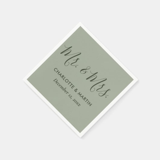 Personalisiert Sage Green Mr. and Mrs Wedding Serviette (Ecke)