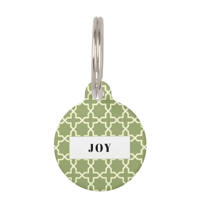 Personalisiert-Sage-Green-Muster Pile Haustiermarke (Vorderseite)