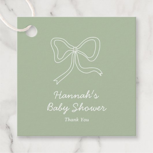Personalisiert Sage Green Ribbon Babydusche Geschenkanhänger (Vorderseite)