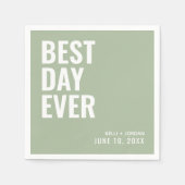 Personalisiert Sage Modern Best Day Ever Wedding Serviette (Vorderseite)