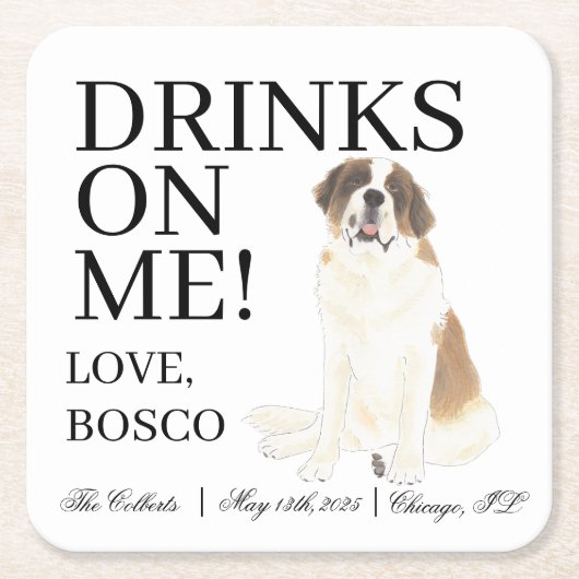 Personalisiert Saint Bernard Wedding Rechteckiger Pappuntersetzer (Vorderseite)