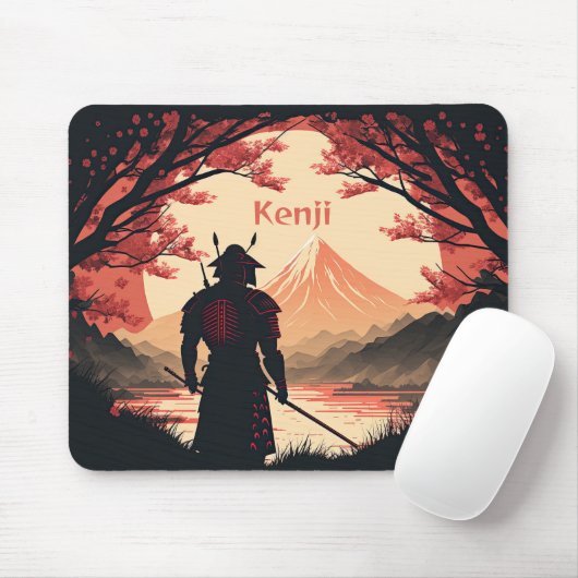 Personalisiert Samurai und Fuji mit Vollmond Mousepad (Mit Mouse)