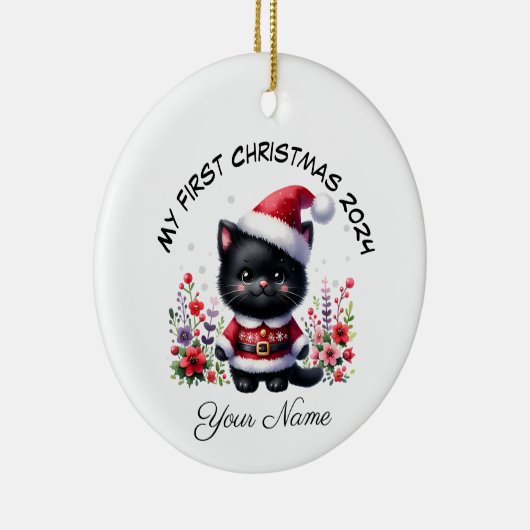 Personalisiert Santa Black Kitten Erste Weihnachte Keramik Ornament (Rechts)