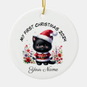 Personalisiert Santa Black Kitten Erste Weihnachte Keramik Ornament (Vorne)