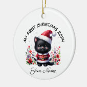 Personalisiert Santa Black Kitten Erste Weihnachte Keramik Ornament (Links)