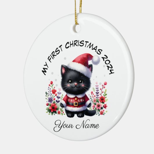 Personalisiert Santa Black Kitten Erste Weihnachte Keramik Ornament (Links)
