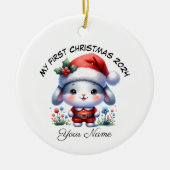 Personalisiert Santa Bunny First Weihnachten Keramik Ornament (Vorne)