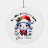 Personalisiert Santa Bunny First Weihnachten Keramik Ornament (Hinten)