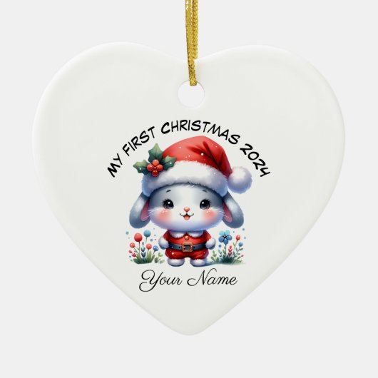 Personalisiert Santa Bunny First Weihnachten Keramik Ornament (Vorne)