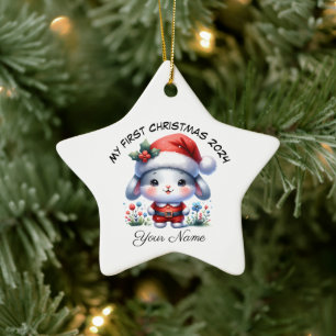 Personalisiert Santa Bunny First Weihnachten Keramik Ornament