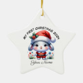 Personalisiert Santa Bunny First Weihnachten Keramik Ornament (Hinten)