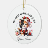 Personalisiert Santa Calico Kitten Erste Weihnacht Keramik Ornament (Links)