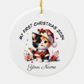 Personalisiert Santa Calico Kitten Erste Weihnacht Keramik Ornament (Hinten)