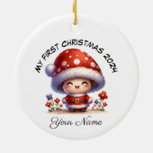 Personalisiert Santa Mushroom Erste Weihnachtsfeie Keramik Ornament (Hinten)