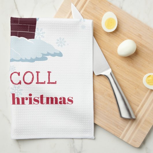 Personalisiert Santa on Roof Christmas Chimney Geschirrtuch (Viertel Falte)