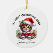 Personalisiert Santa Tabby Kitten Erste Weihnachte Keramik Ornament (Vorne)