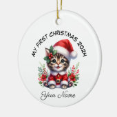 Personalisiert Santa Tabby Kitten Erste Weihnachte Keramik Ornament (Links)
