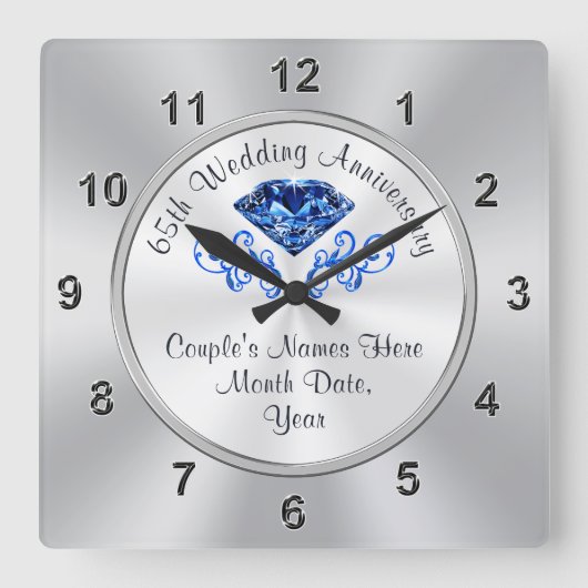 Personalisiert Saphir 65 Jahre Jubiläum Geschenke  Quadratische Wanduhr (Vorderseite)