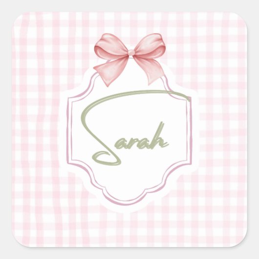 Personalisiert Sarah Baby Girl Kinderzimmer Bow&Gi Quadratischer Aufkleber (Vorderseite)