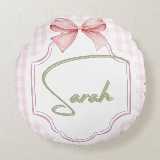 Personalisiert Sarah Baby Girl Kinderzimmer Bow&Gi Rundes Kissen (Vorderseite)