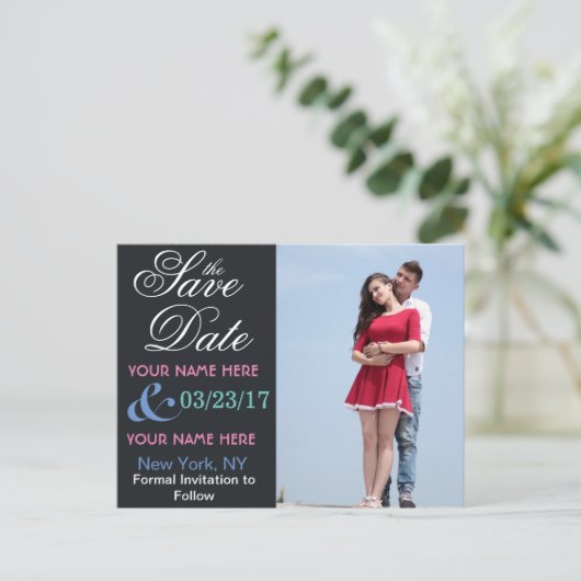 Personalisiert Save the Date Ankündigungspostkarte (Stehend Vorderseite)