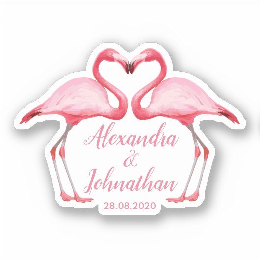 Personalisiert Save the Date rosa Flamingos Aufkleber (Vorderseite)