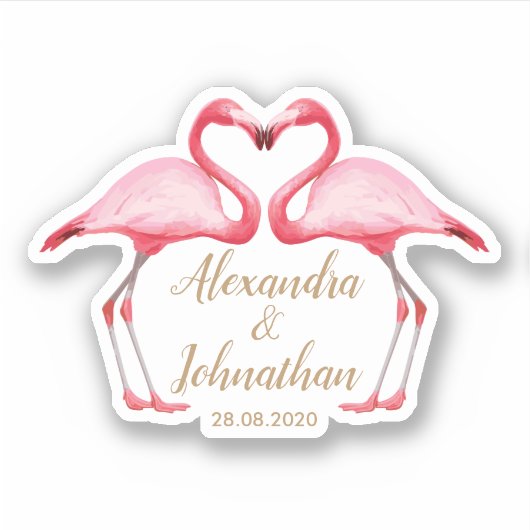 Personalisiert Save the Date rosa Flamingos Aufkleber (Vorderseite)